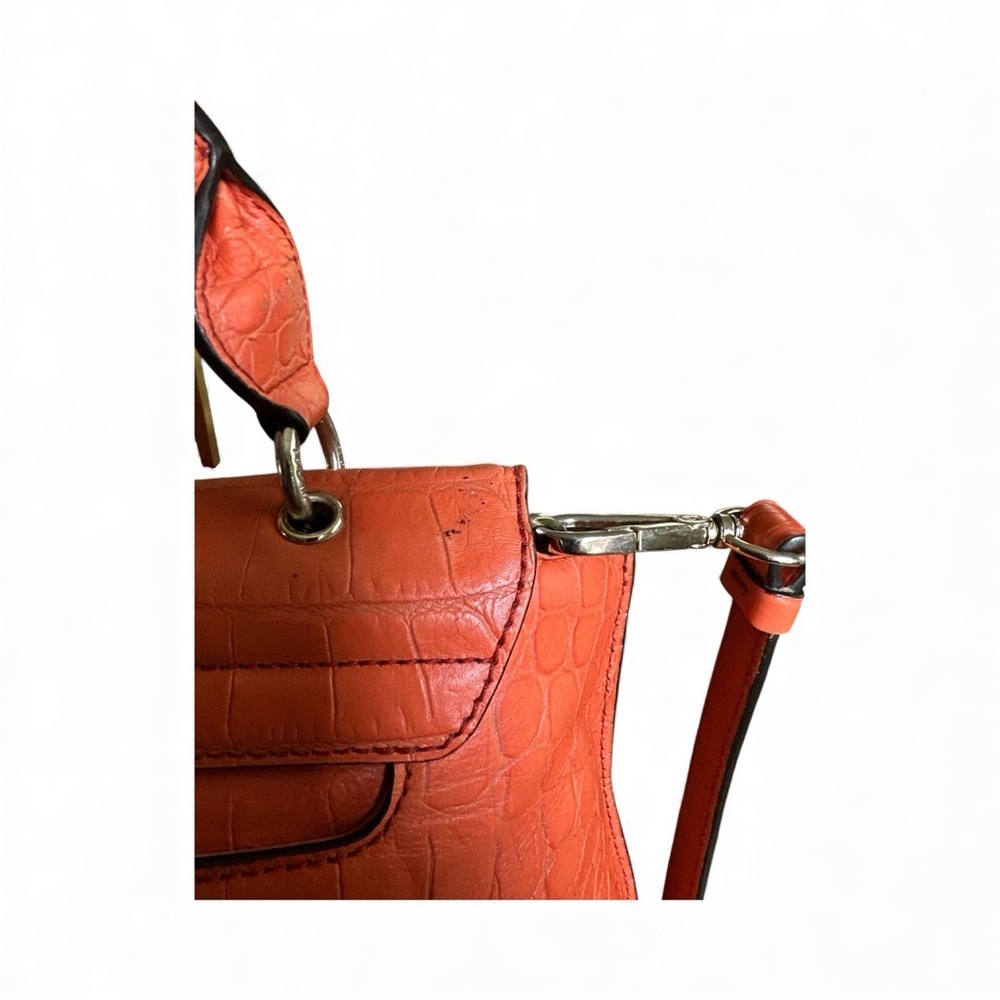 MCM Mode Travia Croc Embossed Leather Satchel Coral Orange Crossbody - Picture 8 of 17